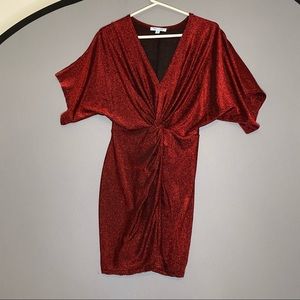 Shimmery Red Knot-Front Dress